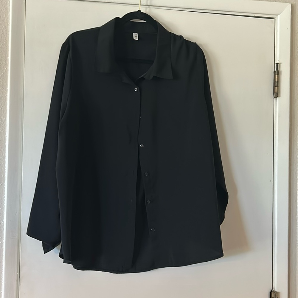 Black button up work blouse